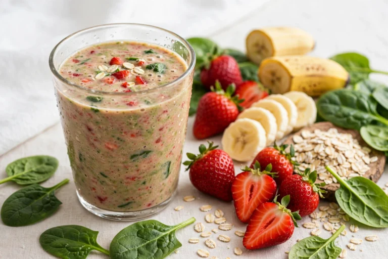 Smoothie surrounded by fresh ingredients