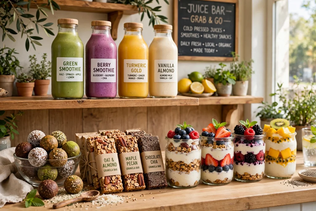 Grab and go healthy snacks at a juice bar