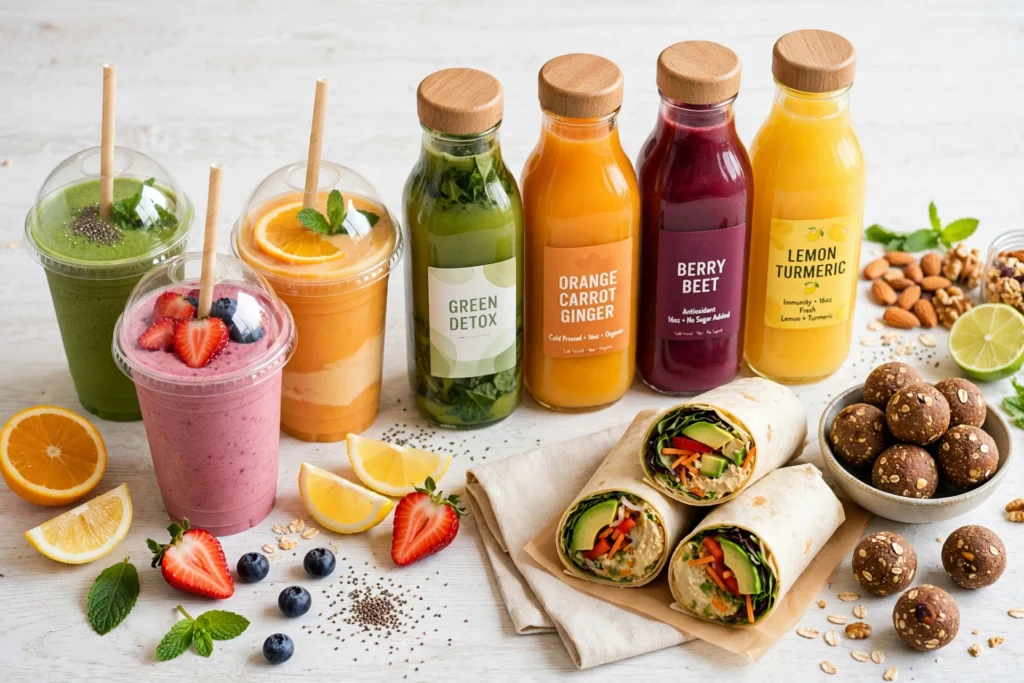 Juice bar products lineup