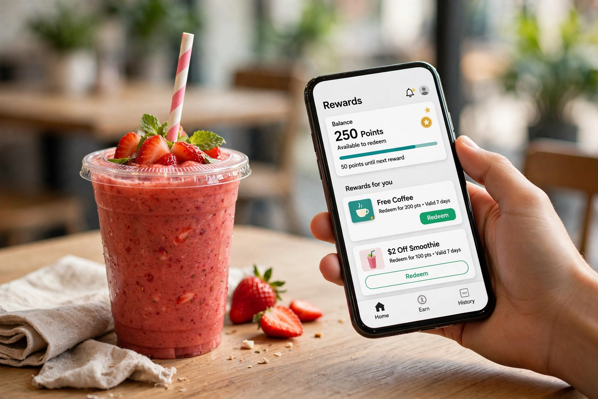 Ordering a smoothie with a rewards app