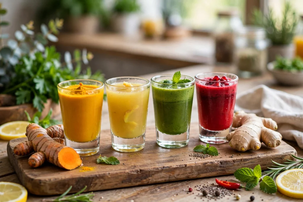 Wellness shots in small glasses